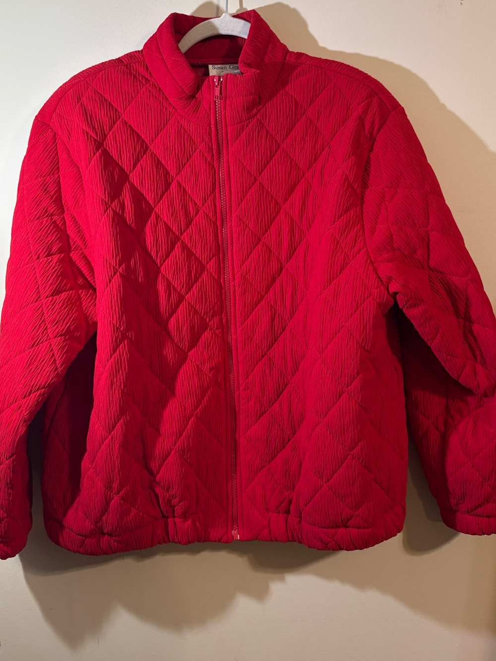 Susan Graver‎ jacket women’s large diamond-quilted pattern zip-up Red w/pockets